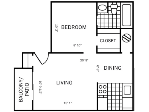 the floor plan for a two bedroom apartment at The Orbit Apartments