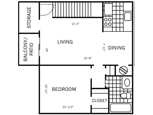 the floor plan for a two bedroom apartment at The Orbit Apartments
