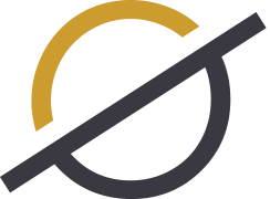the logo for the company, with a yellow and black circle at The Orbit Apartments